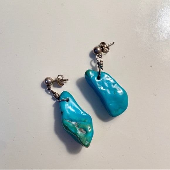 Turquoise earrings, sterling silver, 1.5” inch - Picture 2 of 5